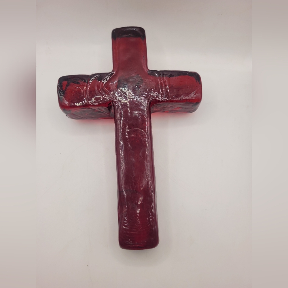 Red Glass Cross Art Decor